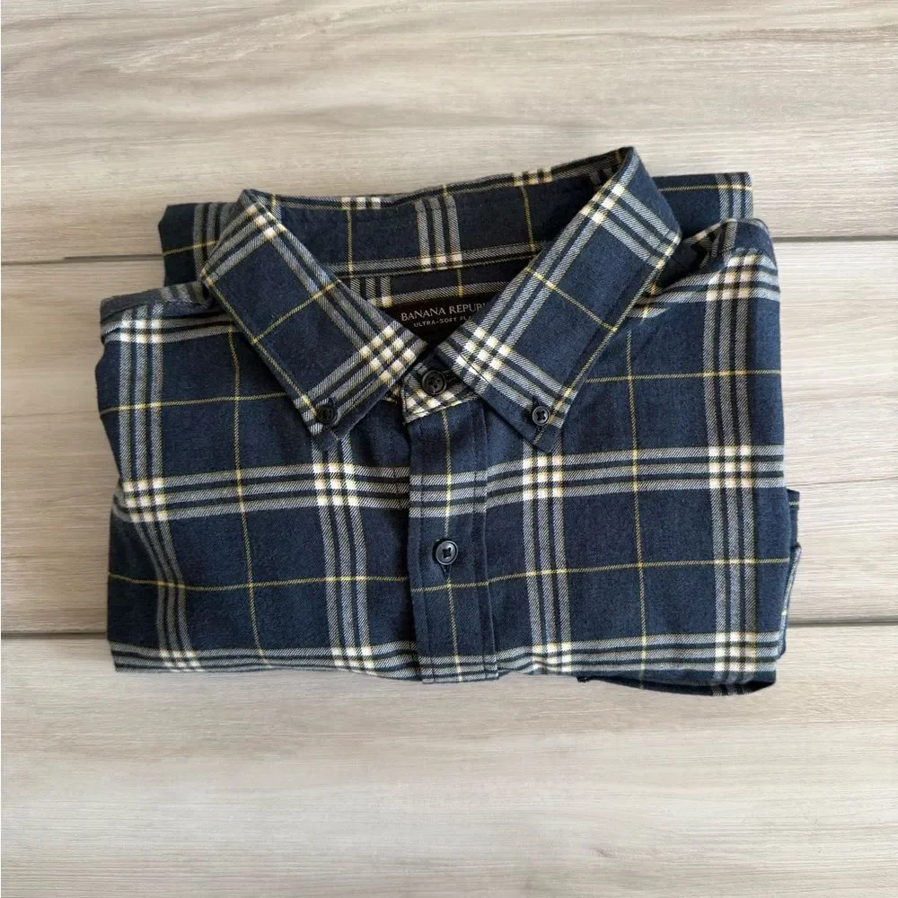 Banana Republic Ultra Soft Slim Fit Flannel Shirt Blue Medium NWOT
